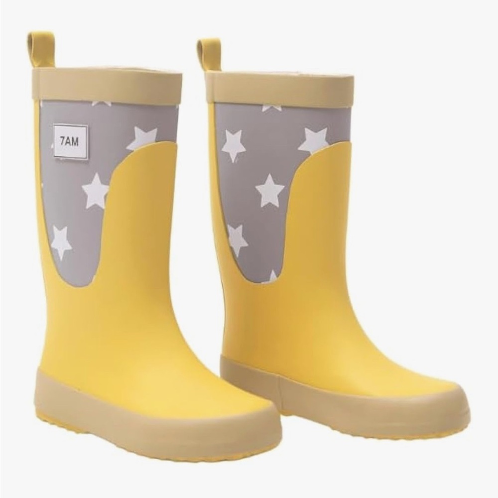 7AM Kids Yellow and Gray Starry Rain Boots
